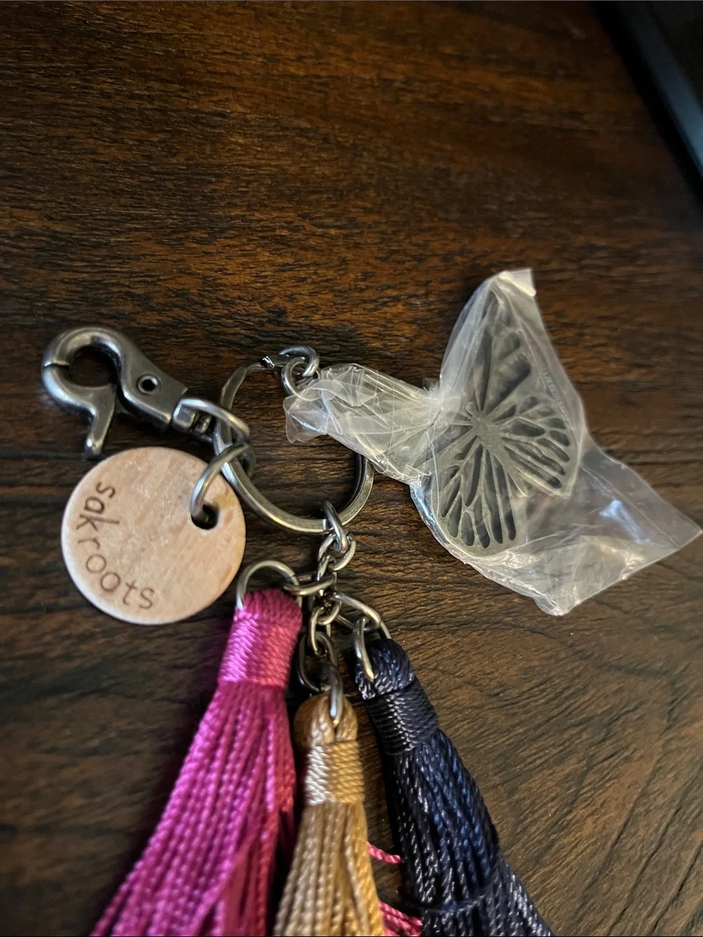 Sakroots Triple Tassel Keychain in Pink, Gold, Navy